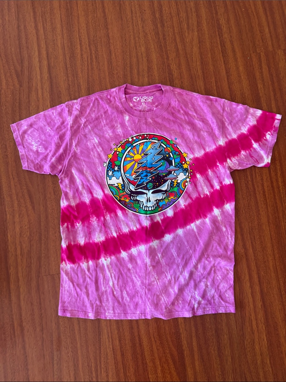 Liquid Blue Pink Tie-Dye Kids' Grateful Dead Skull Tee